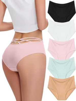 FallSweet High Waisted Underwear for Women Criss Cross Back Comfy Briefs Panties Pack