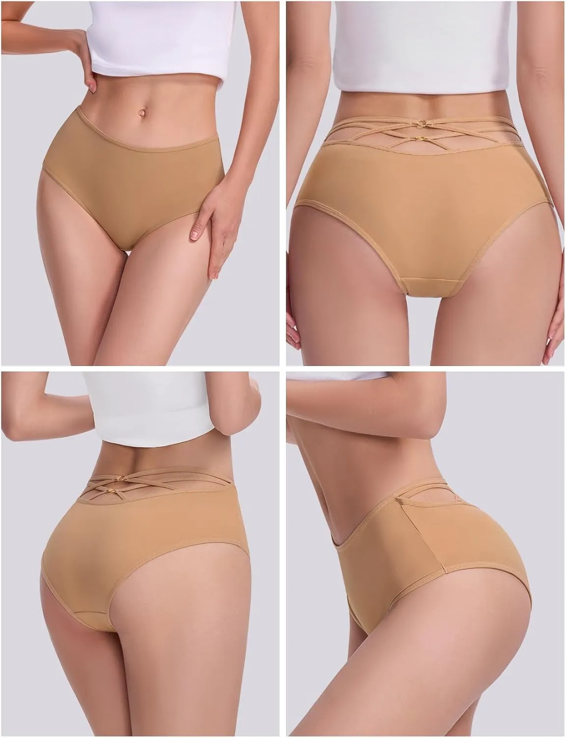 FallSweet High Waisted Underwear for Women Criss Cross Back Comfy Briefs Panties Pack