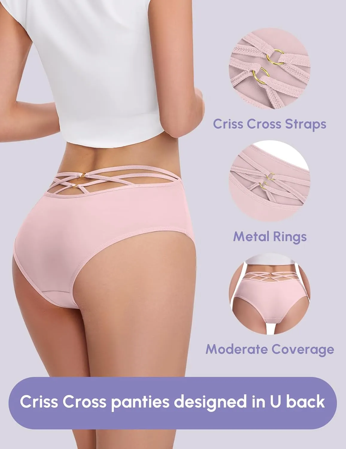 FallSweet High Waisted Underwear for Women Criss Cross Back Comfy Briefs Panties Pack