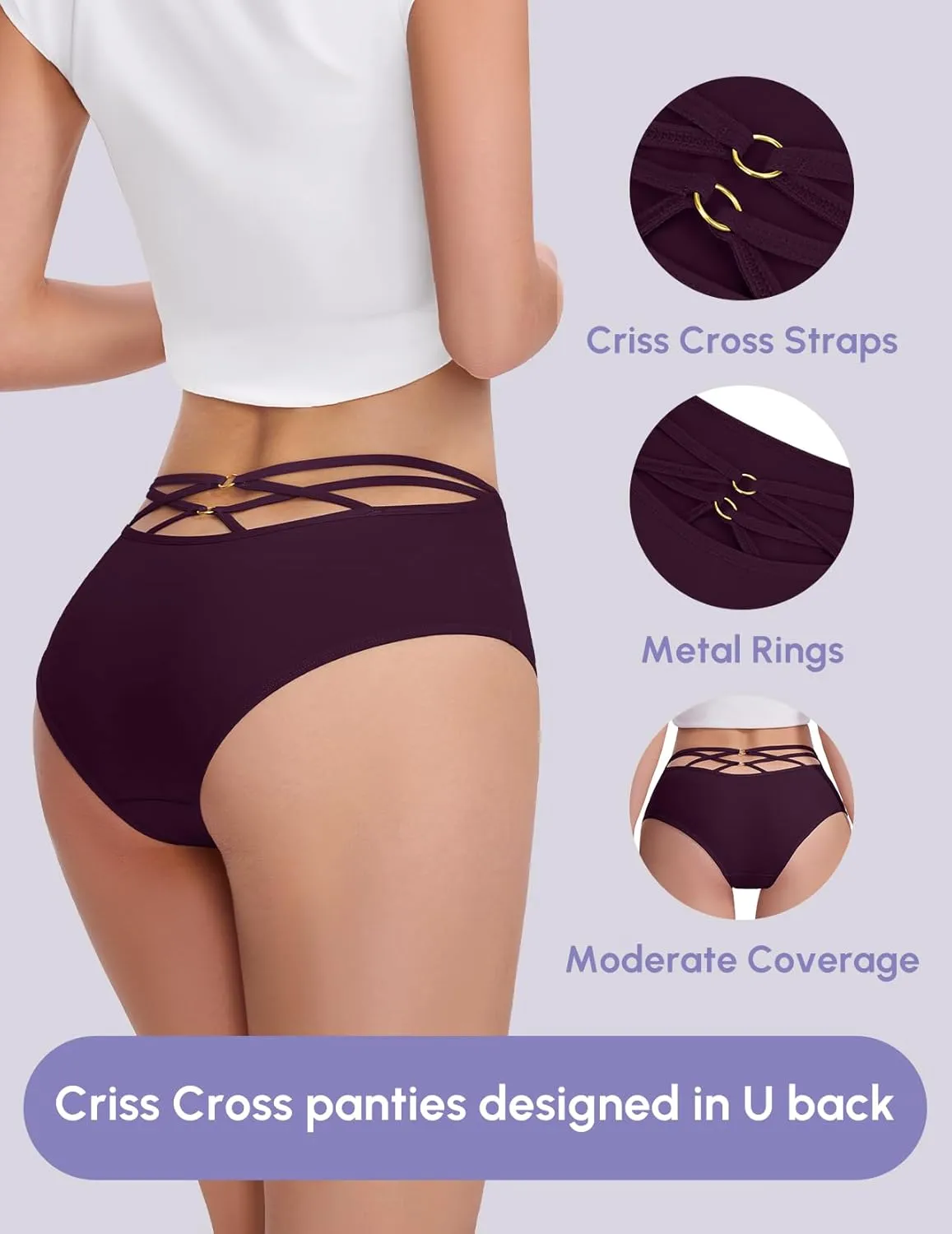 FallSweet High Waisted Underwear for Women Criss Cross Back Comfy Briefs Panties Pack