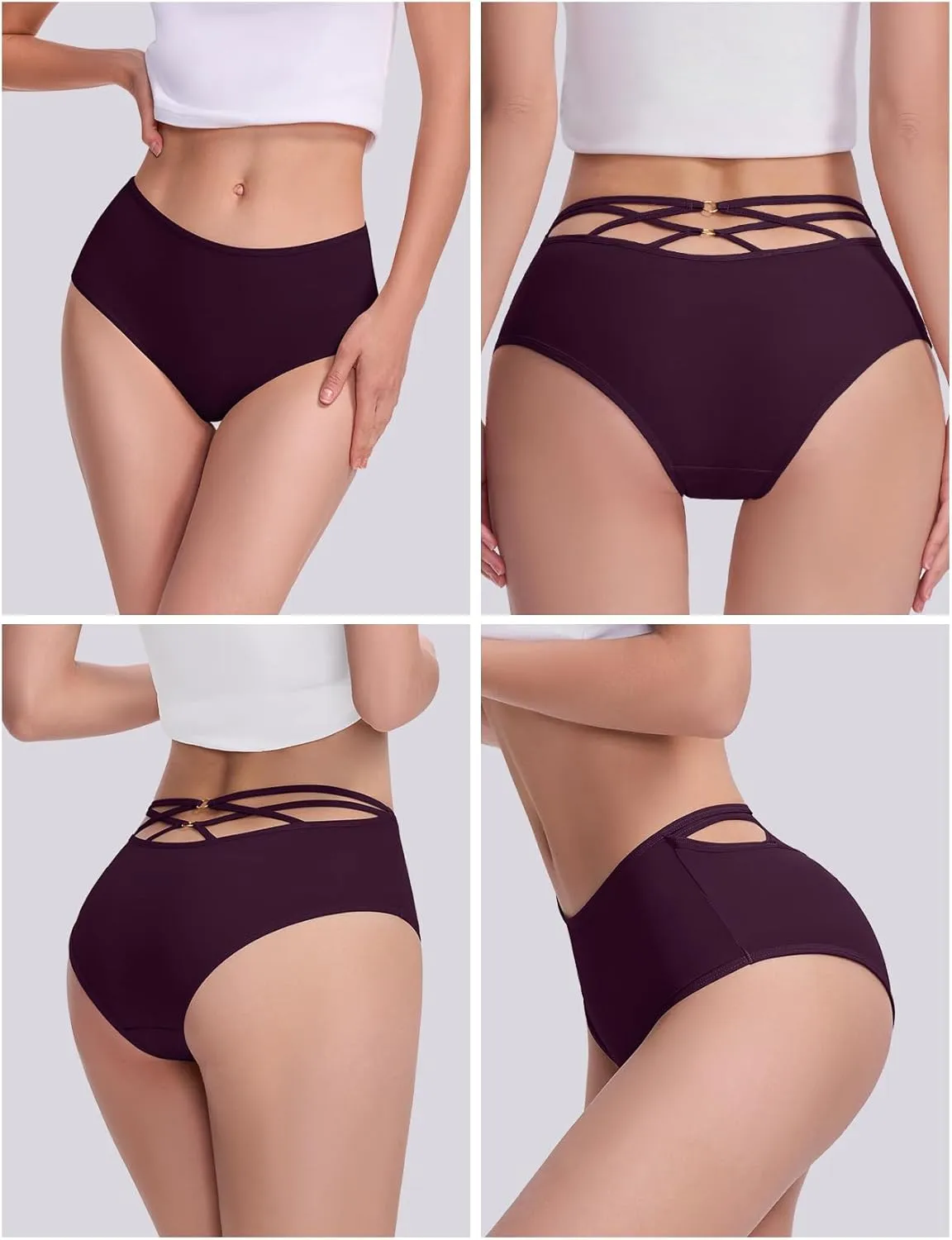 FallSweet High Waisted Underwear for Women Criss Cross Back Comfy Briefs Panties Pack