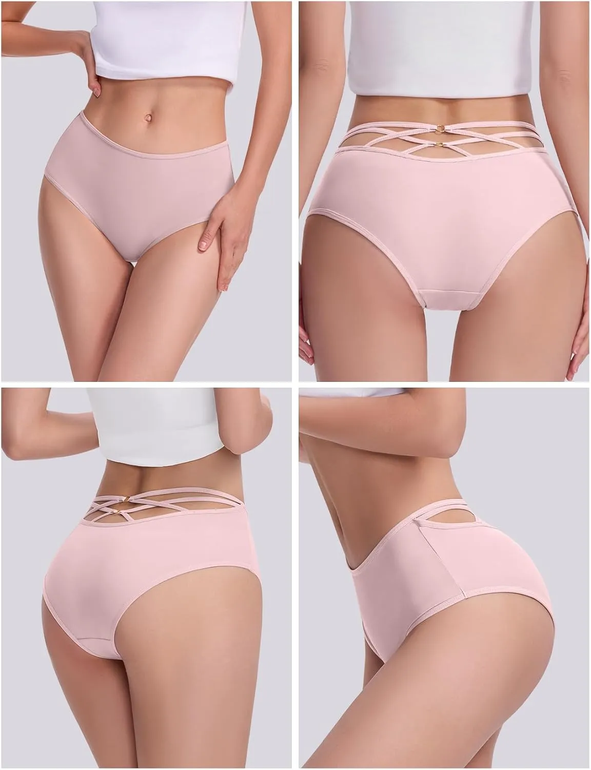FallSweet High Waisted Underwear for Women Criss Cross Back Comfy Briefs Panties Pack