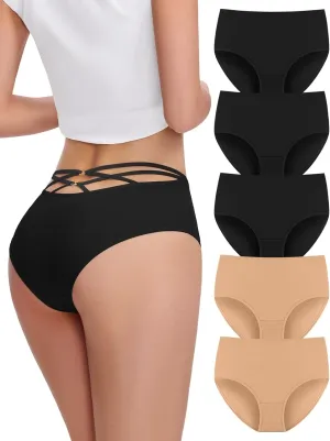 FallSweet High Waisted Underwear for Women Criss Cross Back Comfy Briefs Panties Pack