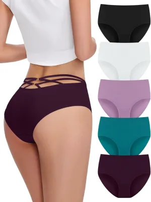 FallSweet High Waisted Underwear for Women Criss Cross Back Comfy Briefs Panties Pack