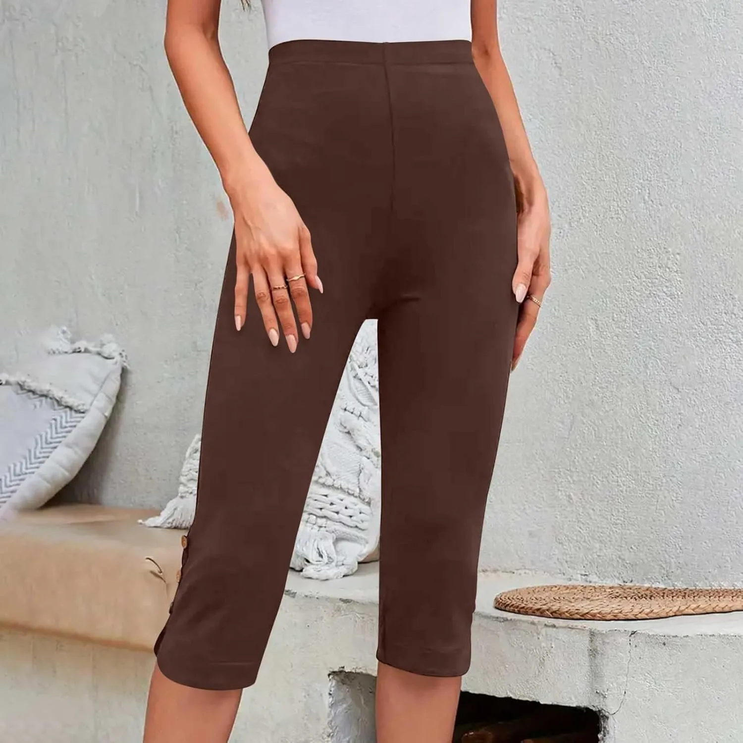 fanmpghleoo Plus Size Capris for Women High Waisted Capri Leggings Tummy Control Pull On Capris Dressy Casual Crop Pants 2025