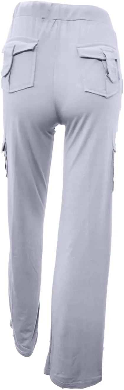fanmpghleoo Wide Leg Yoga Pants with Pockets for Women Baggy Cargo Pants Straight Leg Trousers High Waisted Workout Leggings