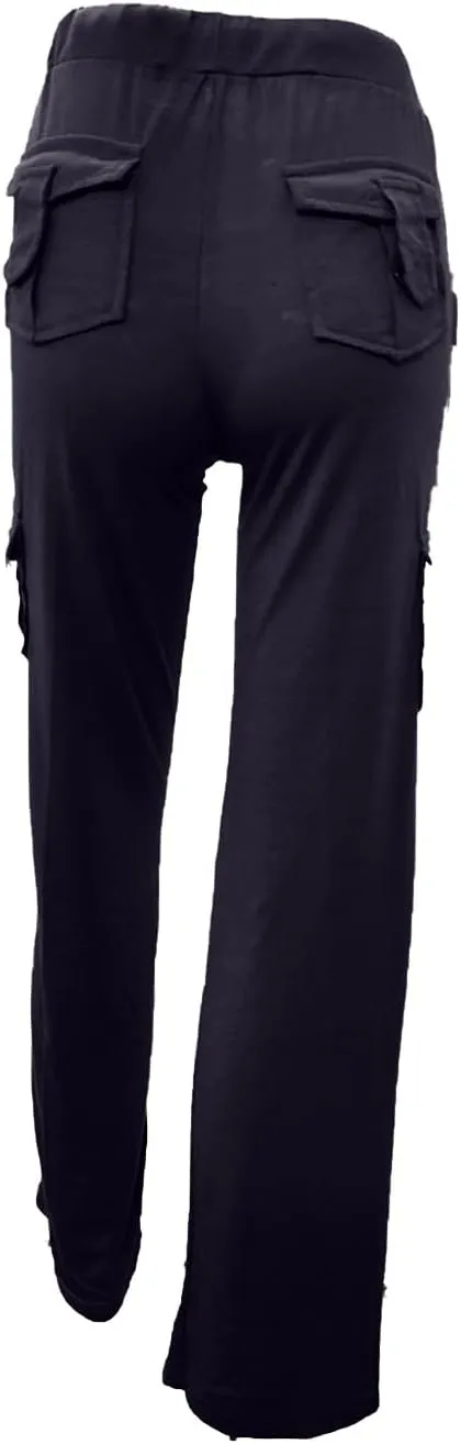 fanmpghleoo Wide Leg Yoga Pants with Pockets for Women Baggy Cargo Pants Straight Leg Trousers High Waisted Workout Leggings