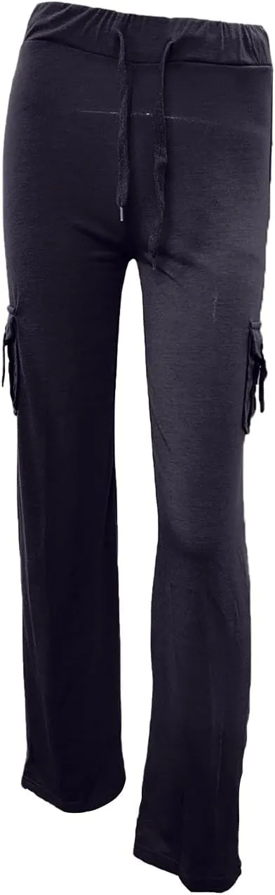 fanmpghleoo Wide Leg Yoga Pants with Pockets for Women Baggy Cargo Pants Straight Leg Trousers High Waisted Workout Leggings