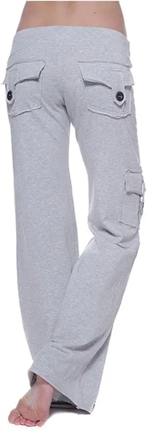 fanmpghleoo Wide Leg Yoga Pants with Pockets for Women Baggy Cargo Pants Straight Leg Trousers High Waisted Workout Leggings