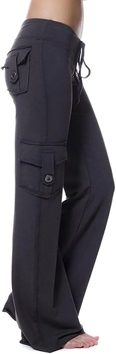 fanmpghleoo Wide Leg Yoga Pants with Pockets for Women Baggy Cargo Pants Straight Leg Trousers High Waisted Workout Leggings