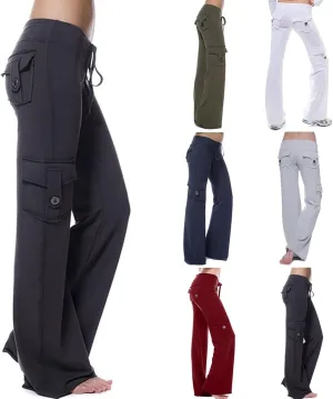 fanmpghleoo Wide Leg Yoga Pants with Pockets for Women Baggy Cargo Pants Straight Leg Trousers High Waisted Workout Leggings