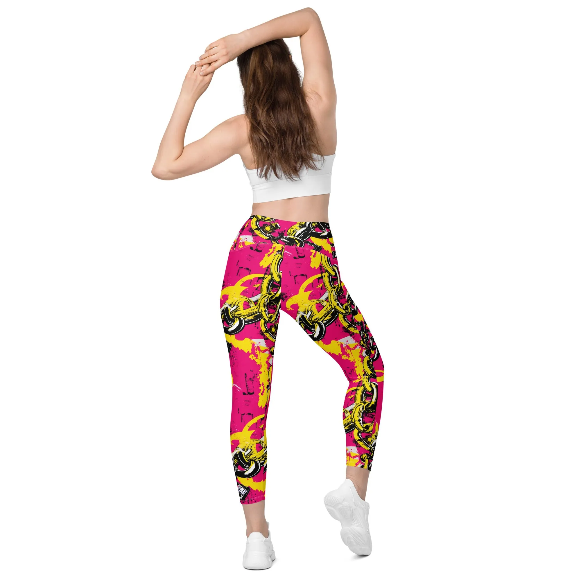 Fashionable Functionality: Women's Golden Chains 001 Mile After Mile Running Leggings with Pockets