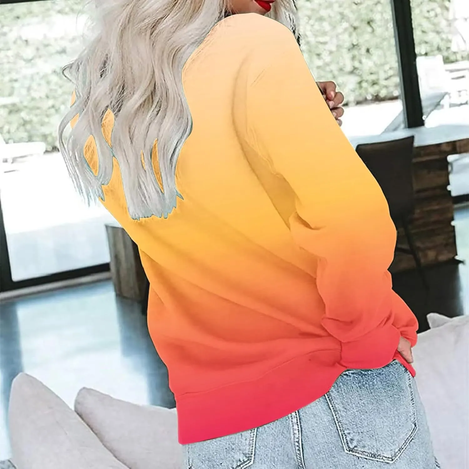 Firzero Crewneck Sweatshirts Women Cute Tie Dye Gradient Pullover Tops Loose Long Sleeve Oversized Sweatshirt