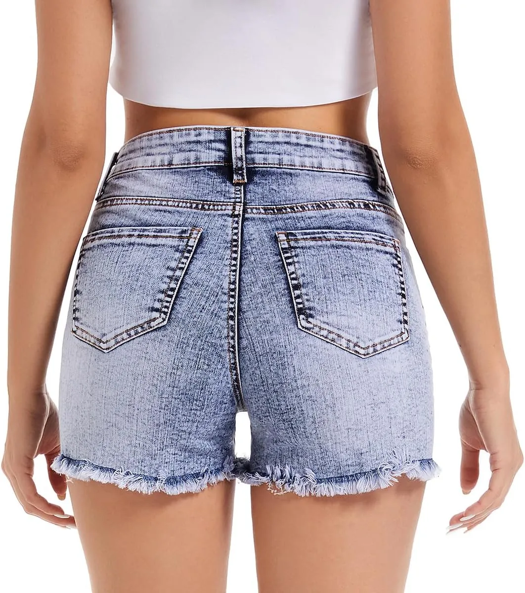 FISCLOSIN Women's Fashion Demin Shorts High Waisted Stretchy Jeans