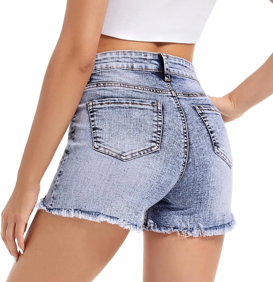 FISCLOSIN Women's Fashion Demin Shorts High Waisted Stretchy Jeans