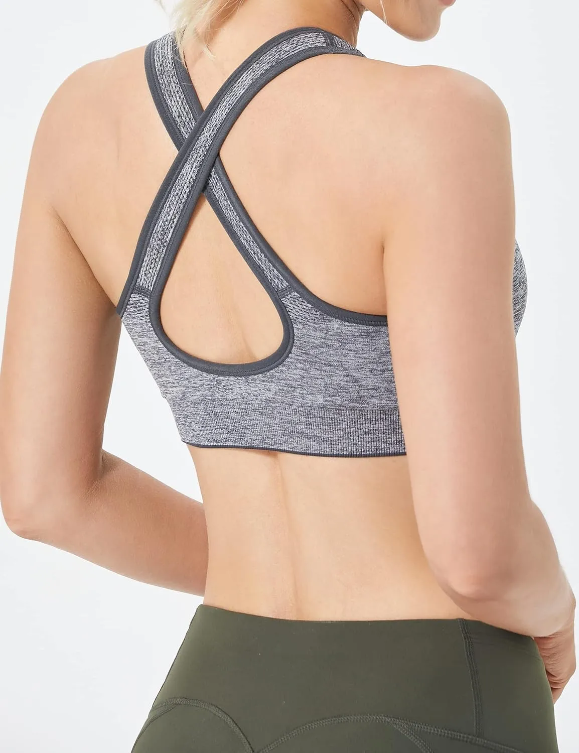 FITTIN Sports Bras for Women Padded: Seamless Cross Back Bras Pack for Workout Yoga