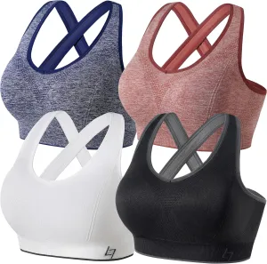 FITTIN Sports Bras for Women Padded: Seamless Cross Back Bras Pack for Workout Yoga