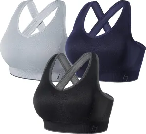 FITTIN Sports Bras for Women Padded: Seamless Cross Back Bras Pack for Workout Yoga