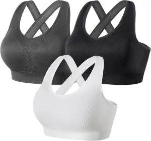 FITTIN Sports Bras for Women Padded: Seamless Cross Back Bras Pack for Workout Yoga
