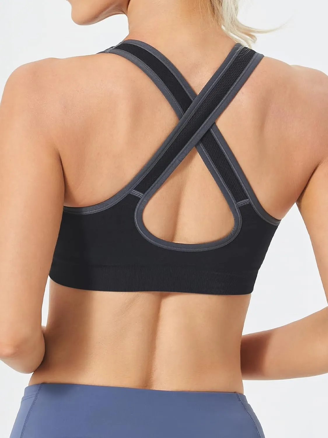FITTIN Sports Bras for Women Padded: Seamless Cross Back Bras Pack for Workout Yoga