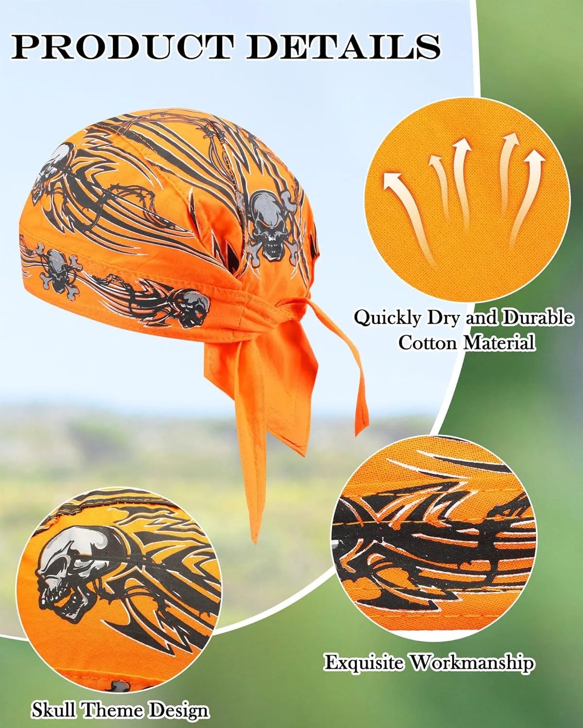 Foaincore 8 Pack Do Rag Skull Caps for Men Sweat Wicking Doo Rags Cooling Helmet Liner Cycling Motorcycle Bandana