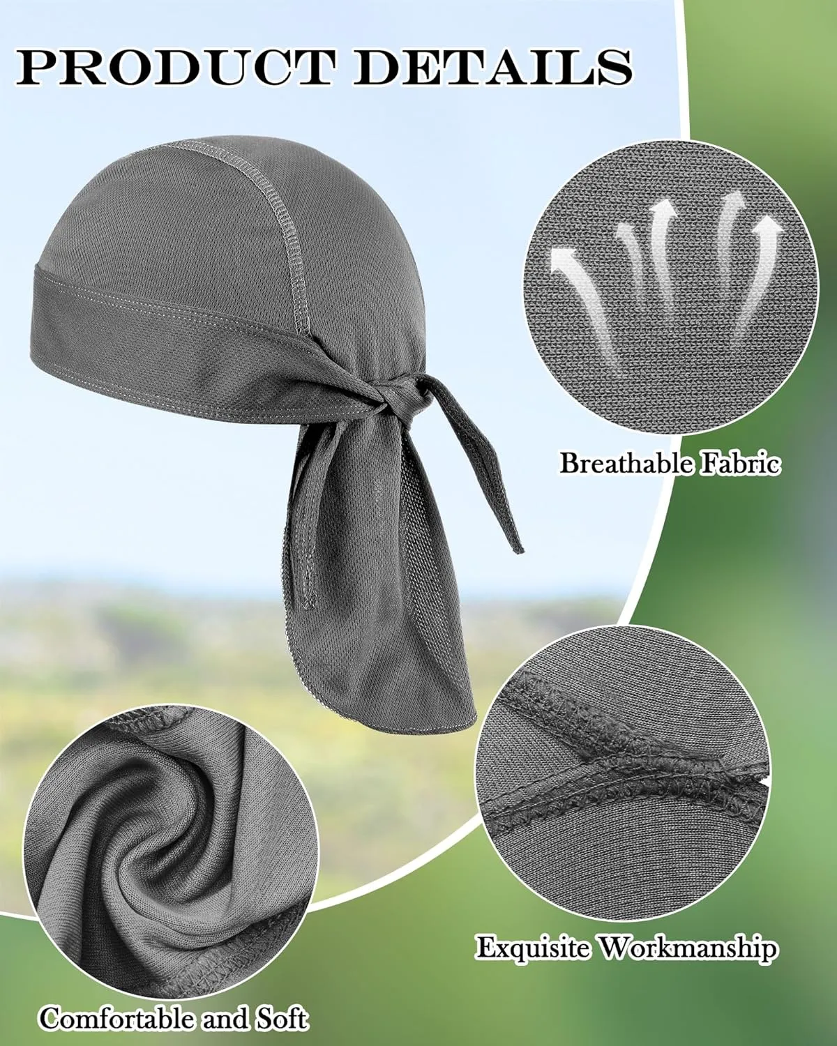 Foaincore 8 Pack Do Rag Skull Caps for Men Sweat Wicking Doo Rags Cooling Helmet Liner Cycling Motorcycle Bandana