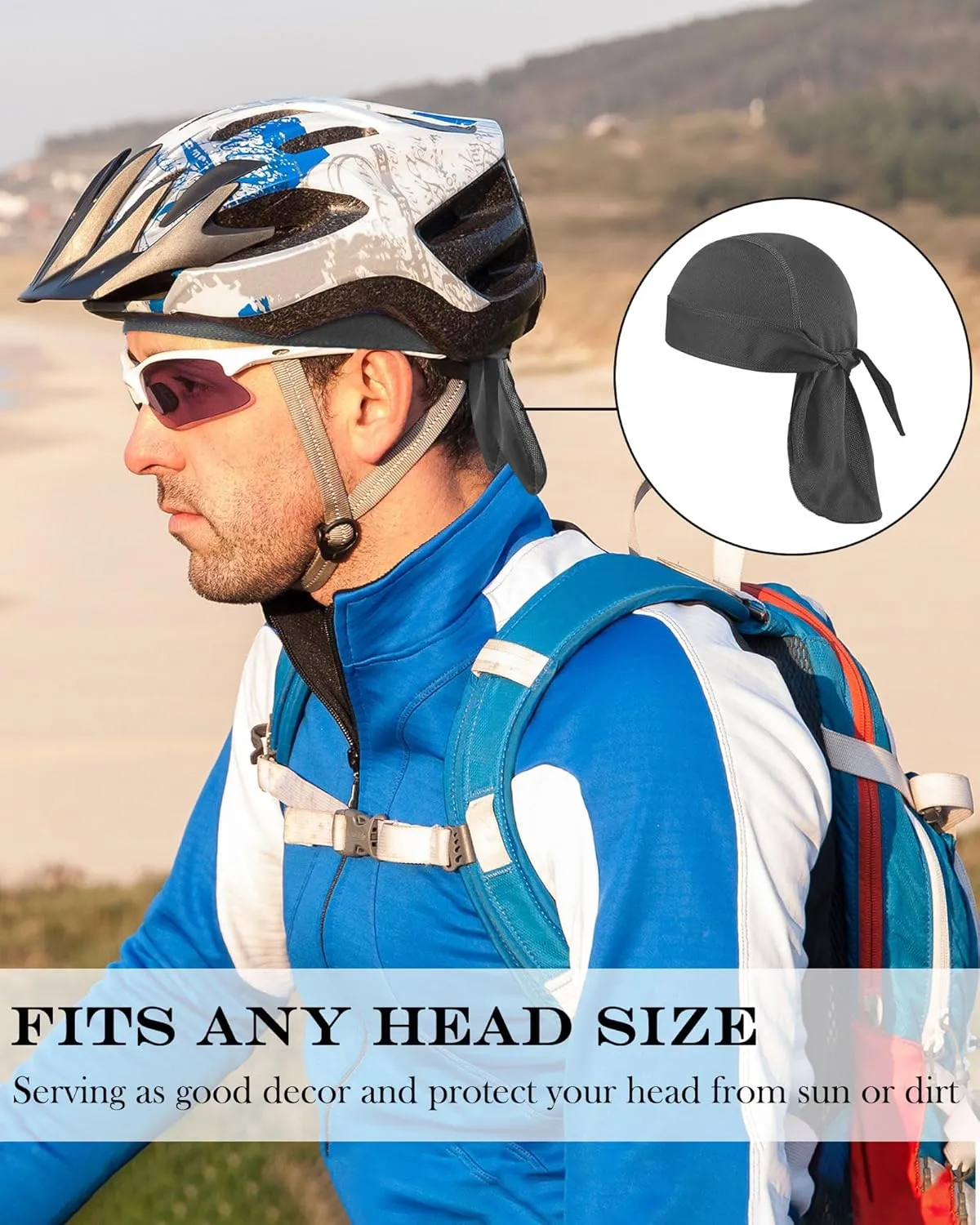 Foaincore 8 Pack Do Rag Skull Caps for Men Sweat Wicking Doo Rags Cooling Helmet Liner Cycling Motorcycle Bandana