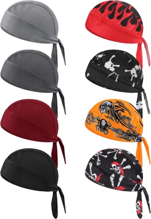 Foaincore 8 Pack Do Rag Skull Caps for Men Sweat Wicking Doo Rags Cooling Helmet Liner Cycling Motorcycle Bandana