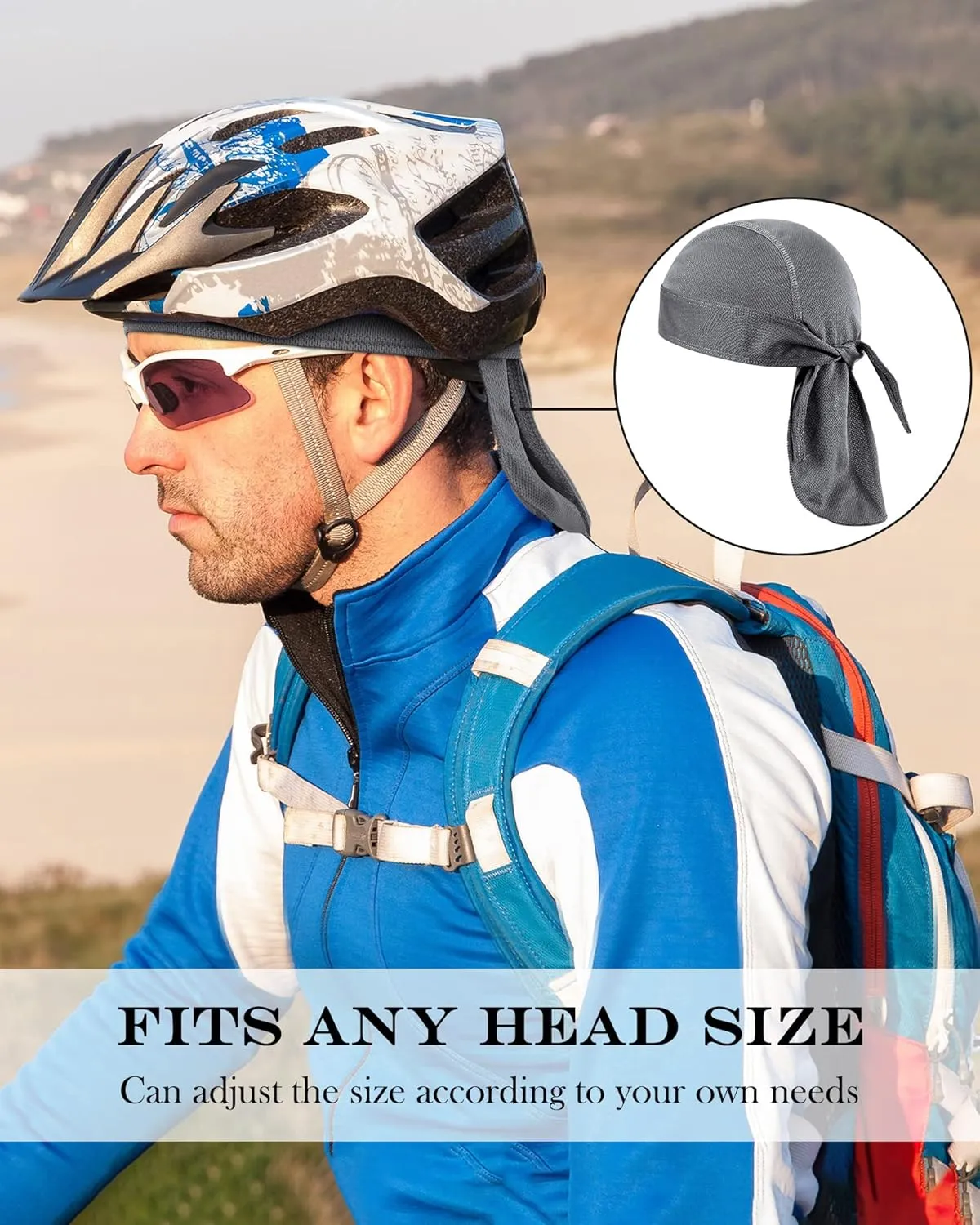 Foaincore 8 Pack Do Rag Skull Caps for Men Sweat Wicking Doo Rags Cooling Helmet Liner Cycling Motorcycle Bandana