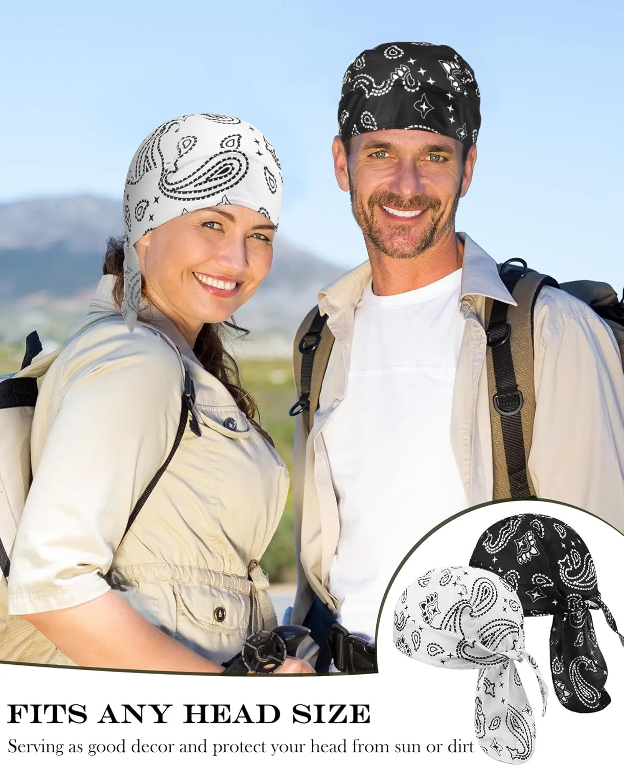 Foaincore 8 Pack Do Rag Skull Caps for Men Sweat Wicking Doo Rags Cooling Helmet Liner Cycling Motorcycle Bandana