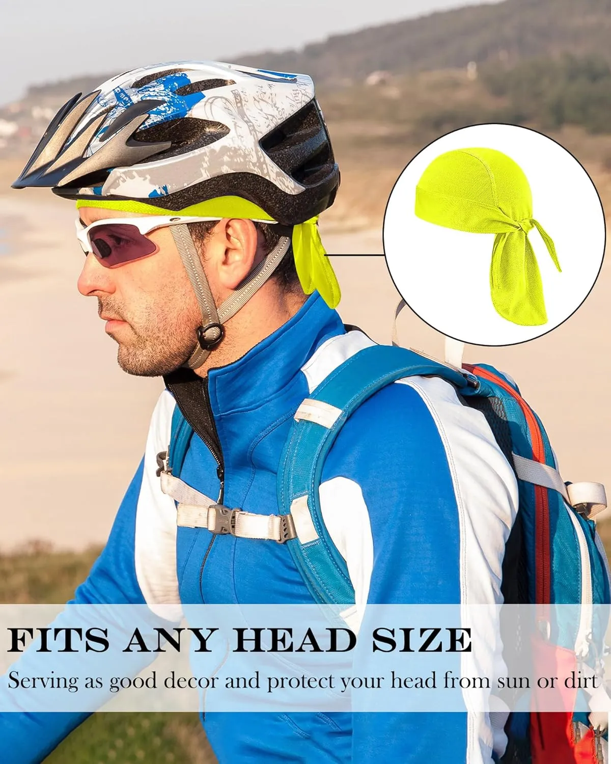 Foaincore 8 Pack Do Rag Skull Caps for Men Sweat Wicking Doo Rags Cooling Helmet Liner Cycling Motorcycle Bandana