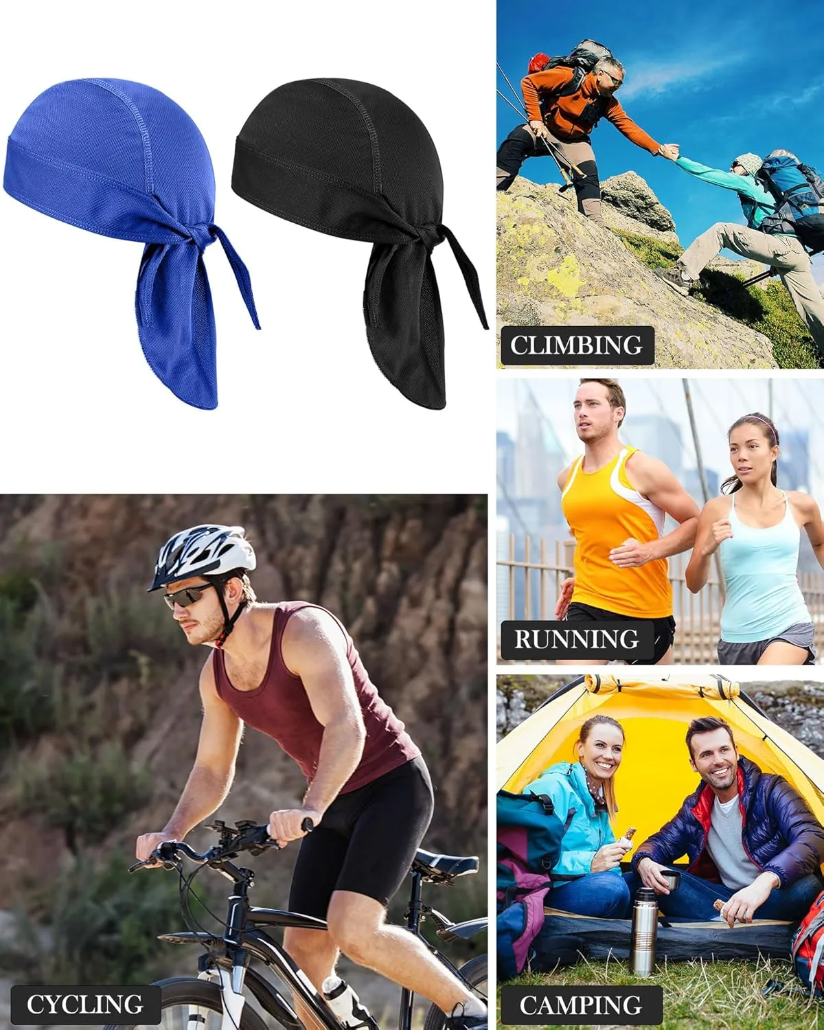 Foaincore 8 Pack Do Rag Skull Caps for Men Sweat Wicking Doo Rags Cooling Helmet Liner Cycling Motorcycle Bandana