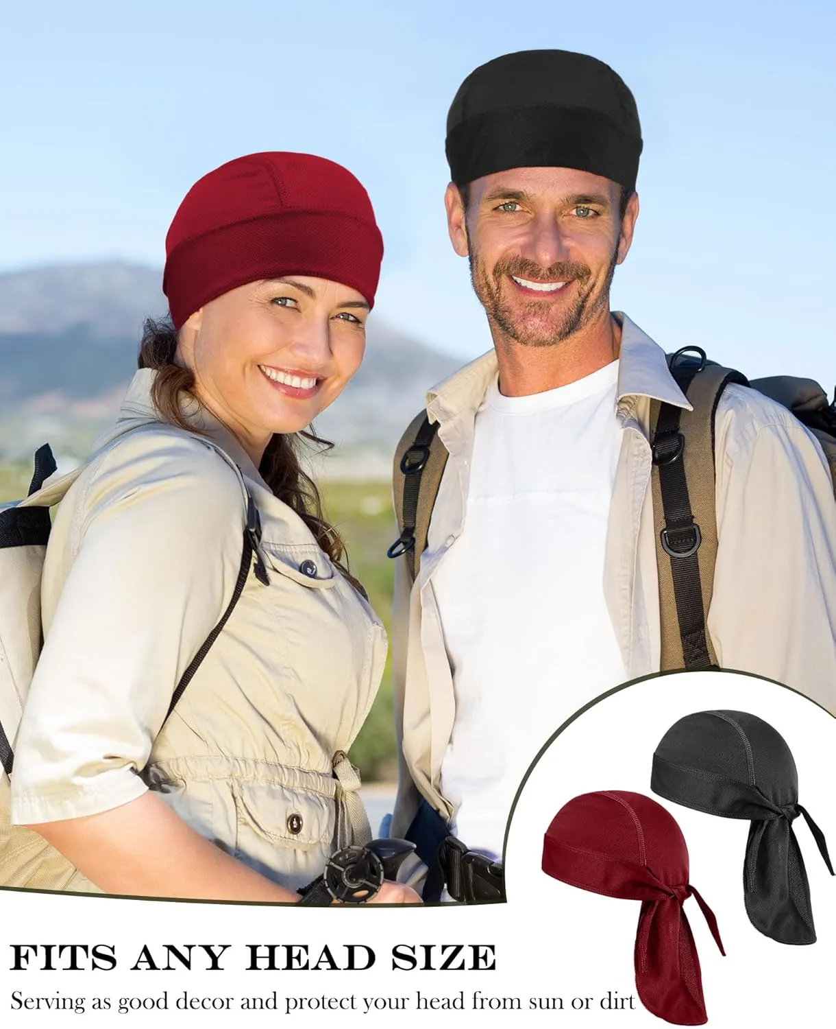 Foaincore 8 Pack Do Rag Skull Caps for Men Sweat Wicking Doo Rags Cooling Helmet Liner Cycling Motorcycle Bandana