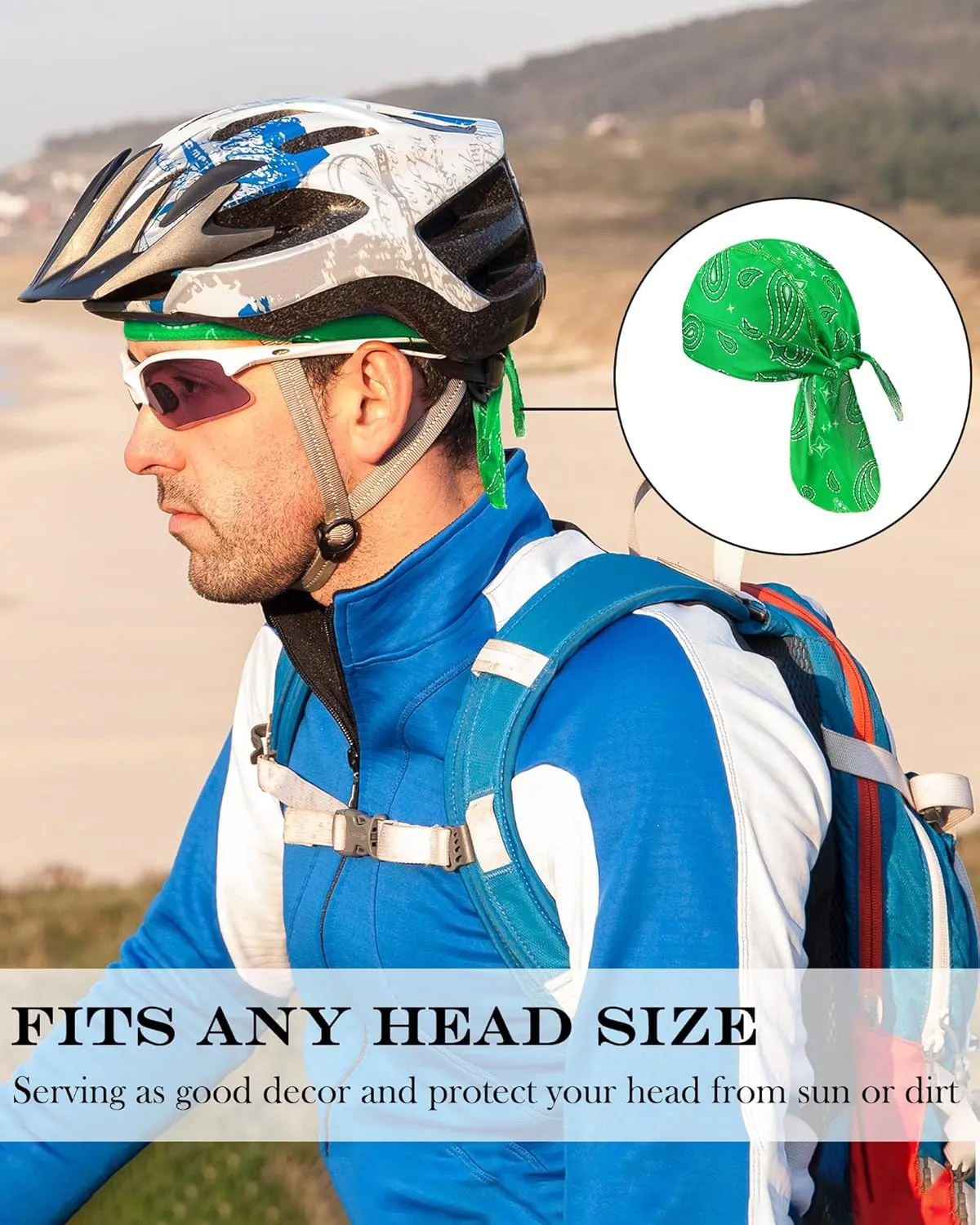 Foaincore 8 Pack Do Rag Skull Caps for Men Sweat Wicking Doo Rags Cooling Helmet Liner Cycling Motorcycle Bandana