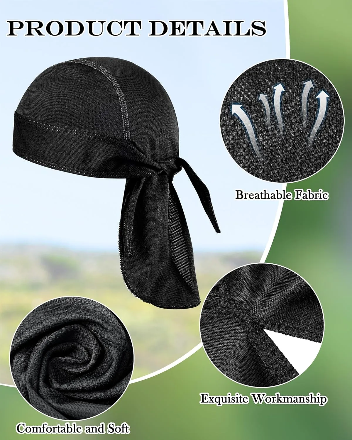 Foaincore 8 Pack Do Rag Skull Caps for Men Sweat Wicking Doo Rags Cooling Helmet Liner Cycling Motorcycle Bandana