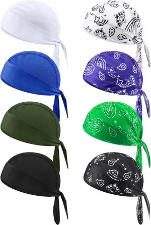 Foaincore 8 Pack Do Rag Skull Caps for Men Sweat Wicking Doo Rags Cooling Helmet Liner Cycling Motorcycle Bandana