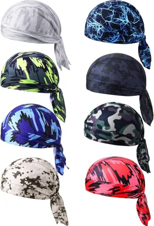 Foaincore 8 Pack Do Rag Skull Caps for Men Sweat Wicking Doo Rags Cooling Helmet Liner Cycling Motorcycle Bandana