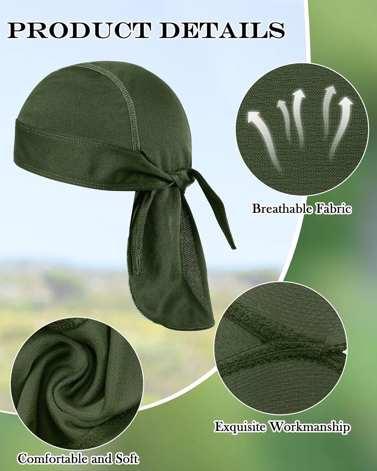 Foaincore 8 Pack Do Rag Skull Caps for Men Sweat Wicking Doo Rags Cooling Helmet Liner Cycling Motorcycle Bandana