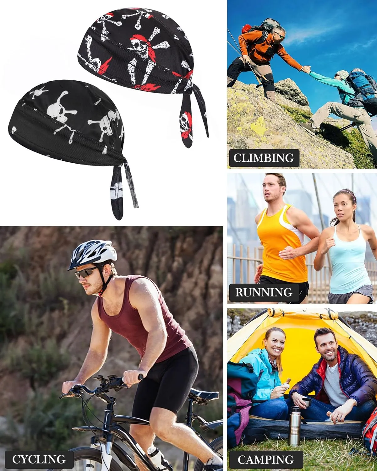 Foaincore 8 Pack Do Rag Skull Caps for Men Sweat Wicking Doo Rags Cooling Helmet Liner Cycling Motorcycle Bandana