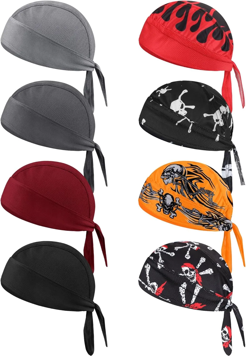 Foaincore 8 Pack Do Rag Skull Caps for Men Sweat Wicking Doo Rags Cooling Helmet Liner Cycling Motorcycle Bandana