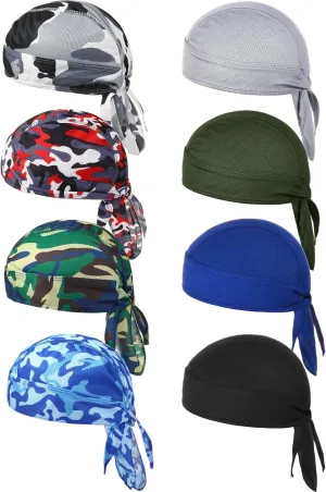 Foaincore 8 Pack Do Rag Skull Caps for Men Sweat Wicking Doo Rags Cooling Helmet Liner Cycling Motorcycle Bandana
