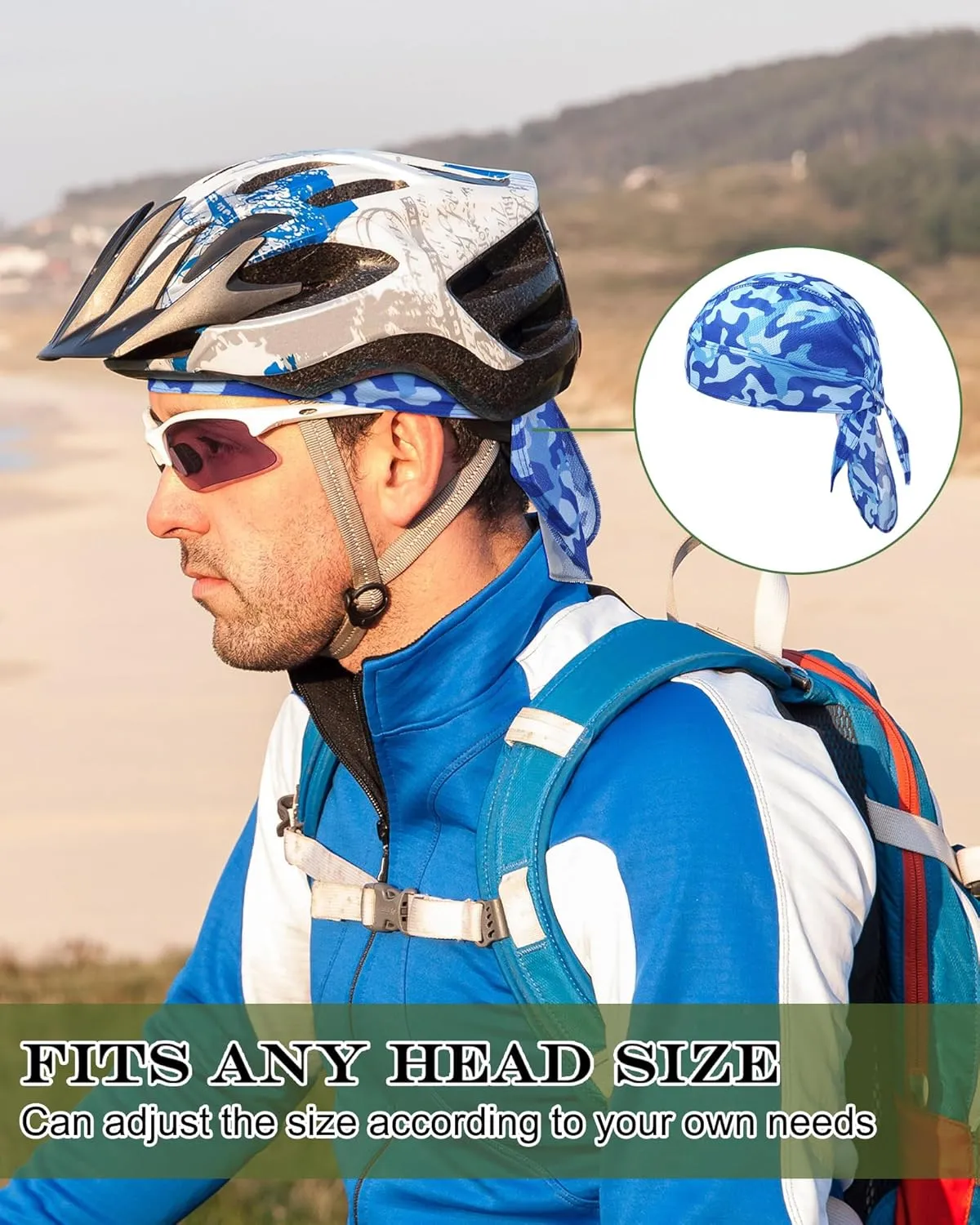 Foaincore 8 Pack Do Rag Skull Caps for Men Sweat Wicking Doo Rags Cooling Helmet Liner Cycling Motorcycle Bandana