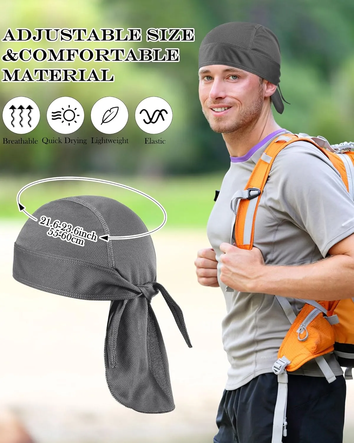 Foaincore 8 Pack Do Rag Skull Caps for Men Sweat Wicking Doo Rags Cooling Helmet Liner Cycling Motorcycle Bandana