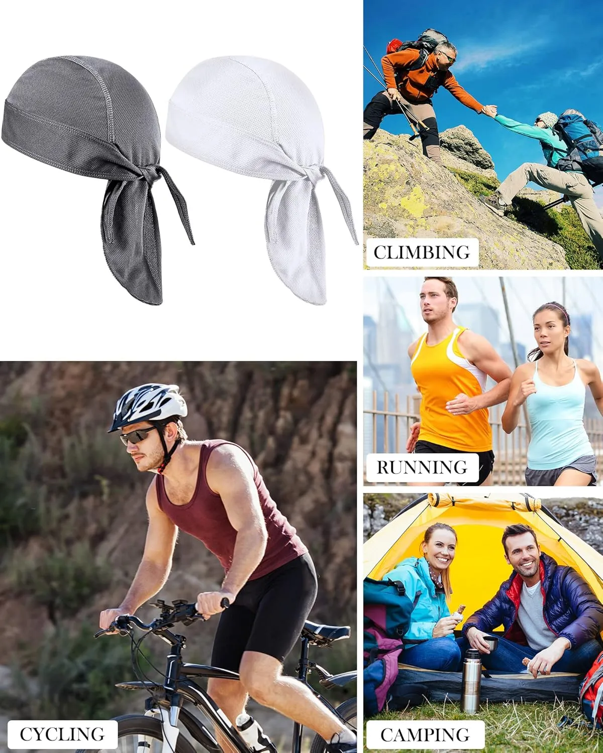 Foaincore 8 Pack Do Rag Skull Caps for Men Sweat Wicking Doo Rags Cooling Helmet Liner Cycling Motorcycle Bandana