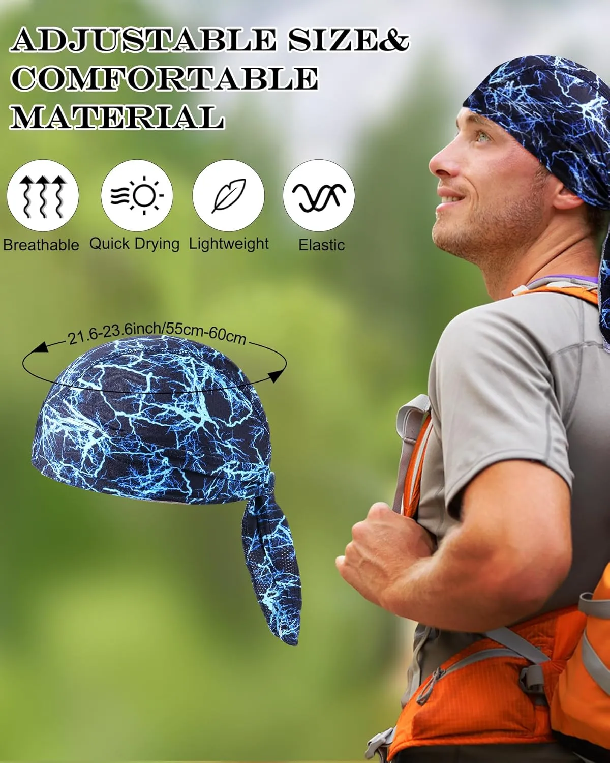 Foaincore 8 Pack Do Rag Skull Caps for Men Sweat Wicking Doo Rags Cooling Helmet Liner Cycling Motorcycle Bandana