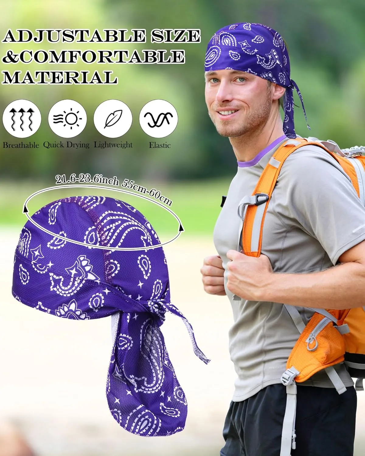 Foaincore 8 Pack Do Rag Skull Caps for Men Sweat Wicking Doo Rags Cooling Helmet Liner Cycling Motorcycle Bandana