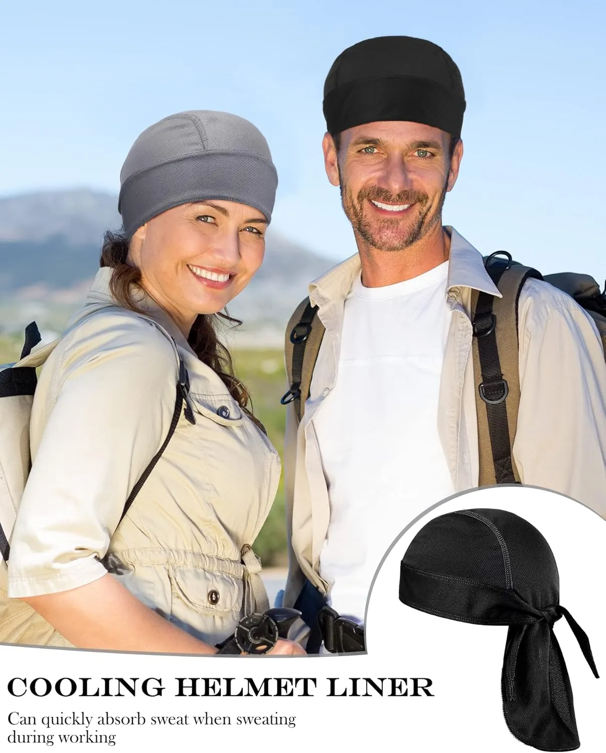Foaincore 8 Pack Do Rag Skull Caps for Men Sweat Wicking Doo Rags Cooling Helmet Liner Cycling Motorcycle Bandana
