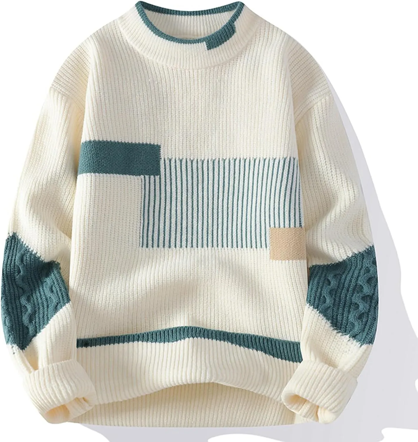 Fxbar Cable Knit Sweater Men Oversized Crewneck Knitted Sweater Pullover 2025 Vintage Fall Winter Sweaters Tops