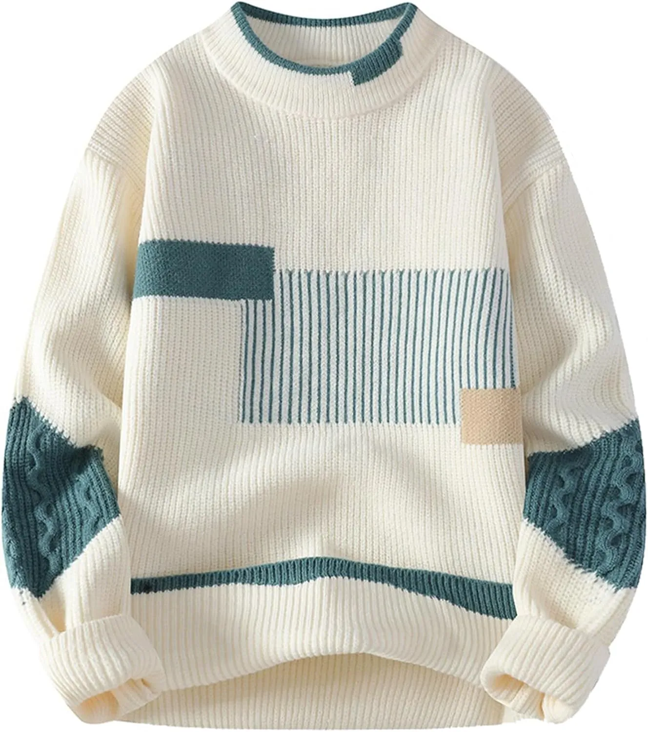 Fxbar Cable Knit Sweater Men Oversized Crewneck Knitted Sweater Pullover 2025 Vintage Fall Winter Sweaters Tops