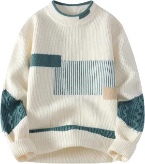 Fxbar Cable Knit Sweater Men Oversized Crewneck Knitted Sweater Pullover 2025 Vintage Fall Winter Sweaters Tops